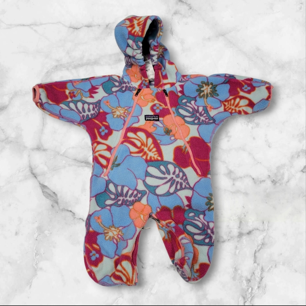 Patagonia Kids One-Piece Footie in Blue, Pink, Orange Floral Print